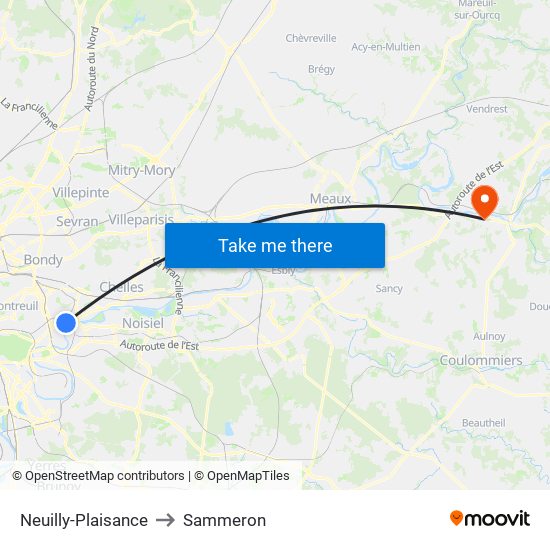 Neuilly-Plaisance to Sammeron map