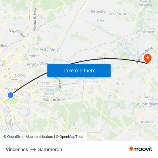 Vincennes to Sammeron map