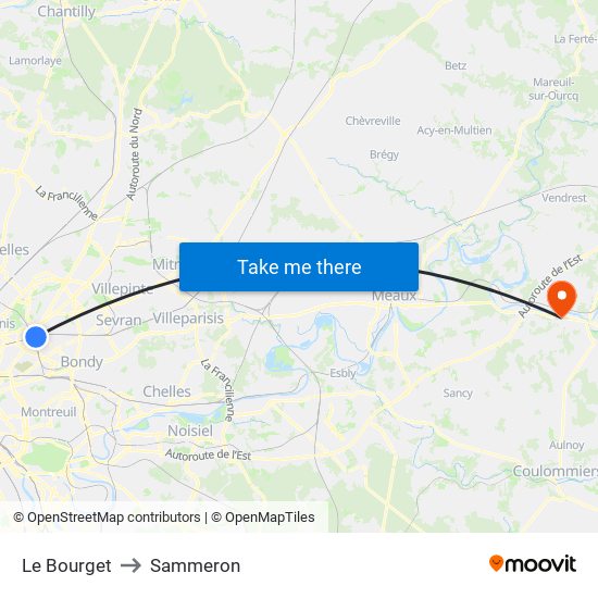 Le Bourget to Sammeron map