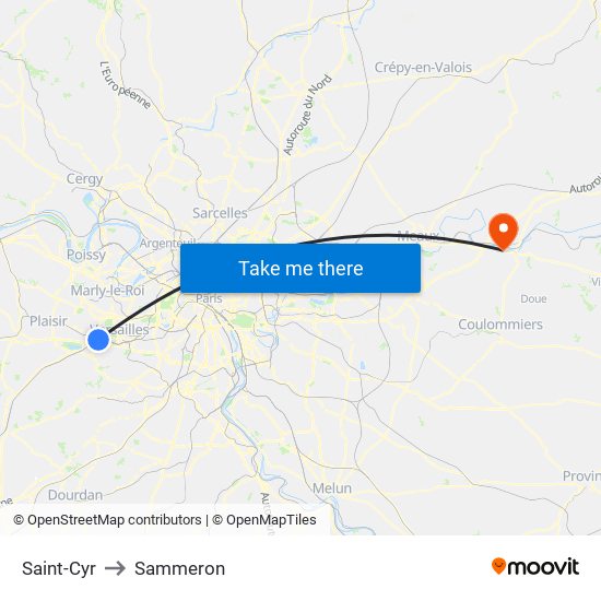 Saint-Cyr to Sammeron map