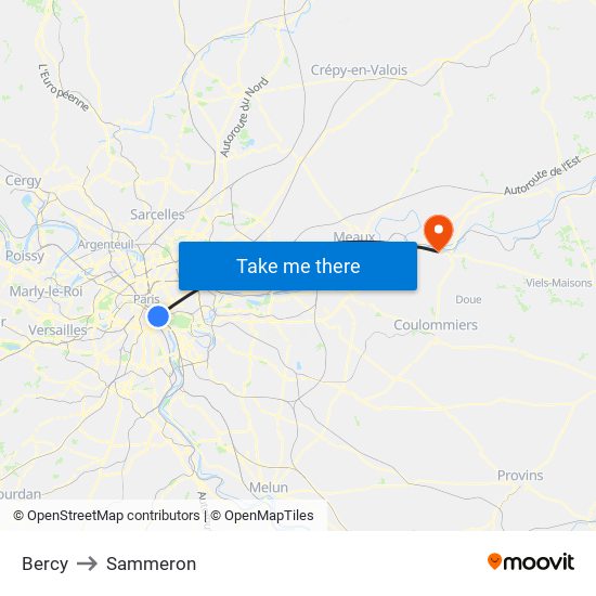 Bercy to Sammeron map