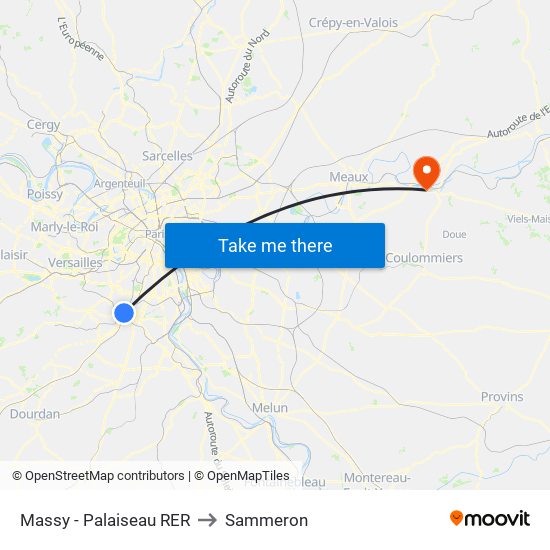 Massy - Palaiseau RER to Sammeron map