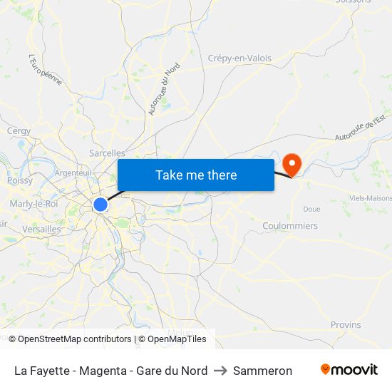 La Fayette - Magenta - Gare du Nord to Sammeron map