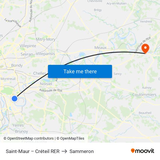 Saint-Maur – Créteil RER to Sammeron map