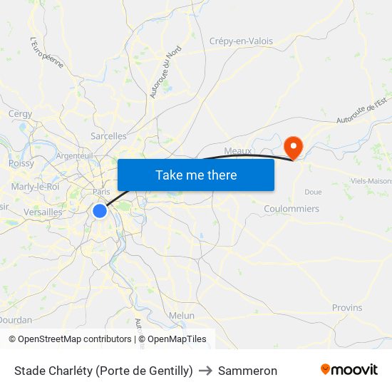 Stade Charléty (Porte de Gentilly) to Sammeron map