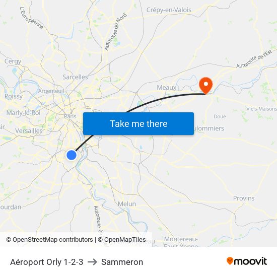 Aéroport Orly 1-2-3 to Sammeron map