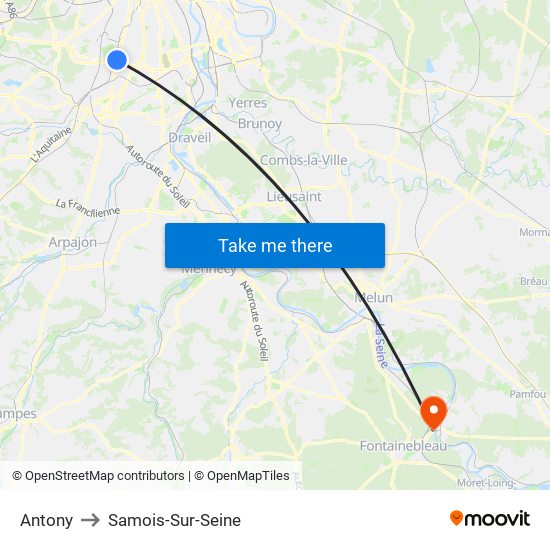 Antony to Samois-Sur-Seine map
