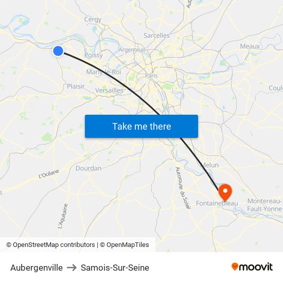 Aubergenville to Samois-Sur-Seine map