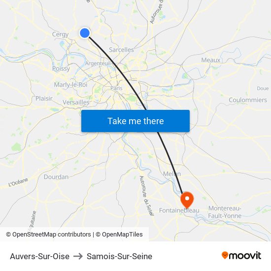 Auvers-Sur-Oise to Samois-Sur-Seine map