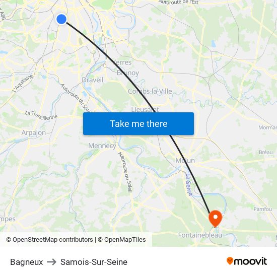 Bagneux to Samois-Sur-Seine map