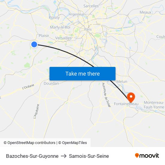 Bazoches-Sur-Guyonne to Samois-Sur-Seine map