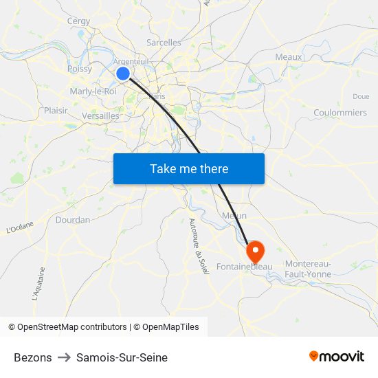 Bezons to Samois-Sur-Seine map