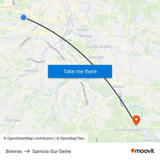 Bievres to Samois-Sur-Seine map