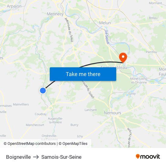 Boigneville to Samois-Sur-Seine map