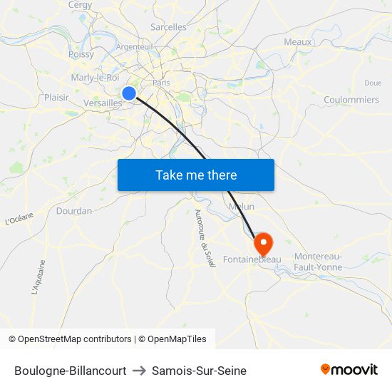 Boulogne-Billancourt to Samois-Sur-Seine map