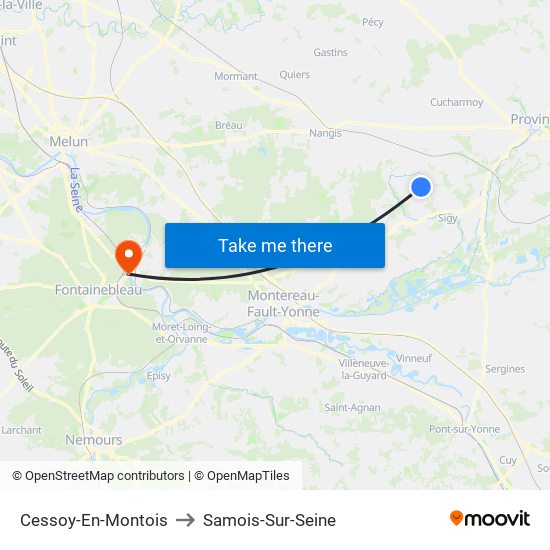 Cessoy-En-Montois to Samois-Sur-Seine map