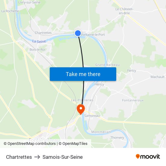 Chartrettes to Samois-Sur-Seine map