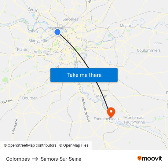 Colombes to Samois-Sur-Seine map