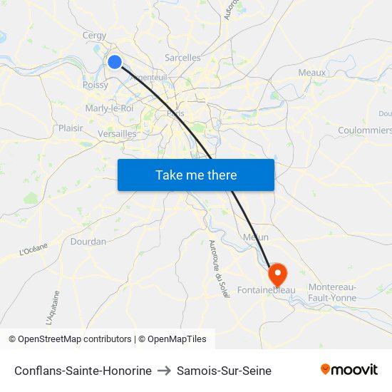 Conflans-Sainte-Honorine to Samois-Sur-Seine map