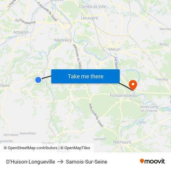 D'Huison-Longueville to Samois-Sur-Seine map