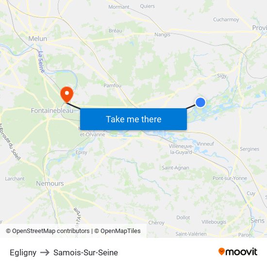 Egligny to Samois-Sur-Seine map