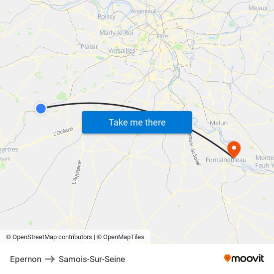 Epernon to Samois-Sur-Seine map