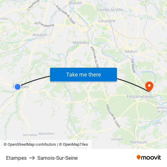 Etampes to Samois-Sur-Seine map