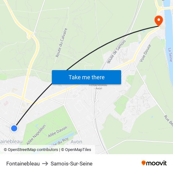 Fontainebleau to Samois-Sur-Seine map