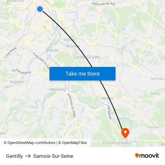 Gentilly to Samois-Sur-Seine map