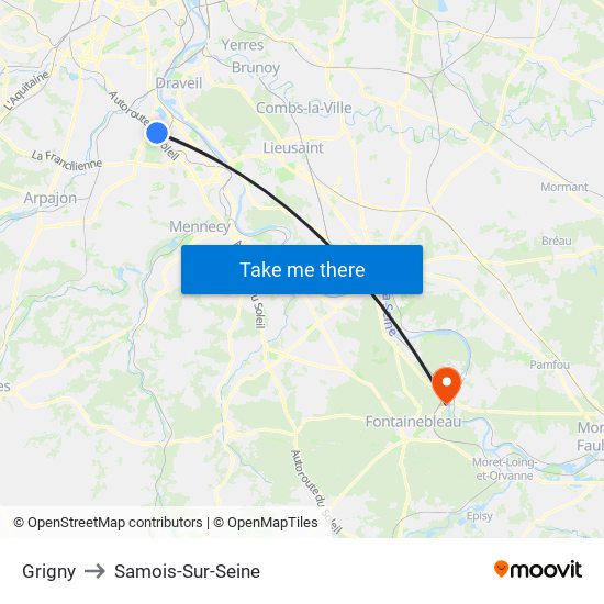 Grigny to Samois-Sur-Seine map