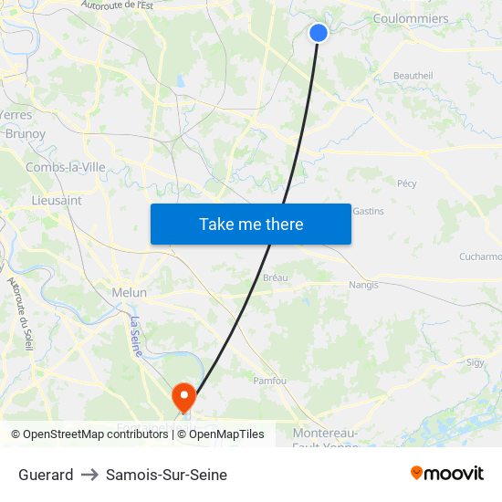 Guerard to Samois-Sur-Seine map