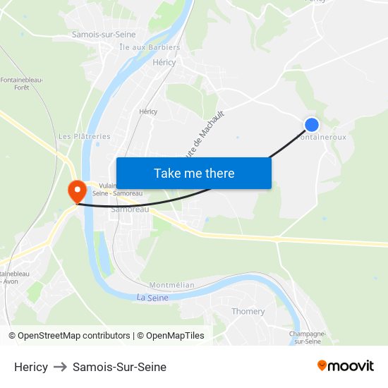 Hericy to Samois-Sur-Seine map