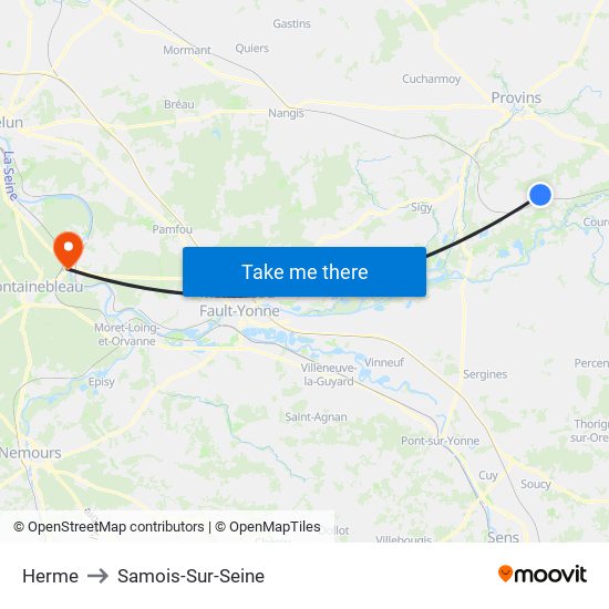 Herme to Samois-Sur-Seine map