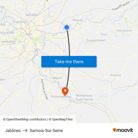 Jablines to Samois-Sur-Seine map