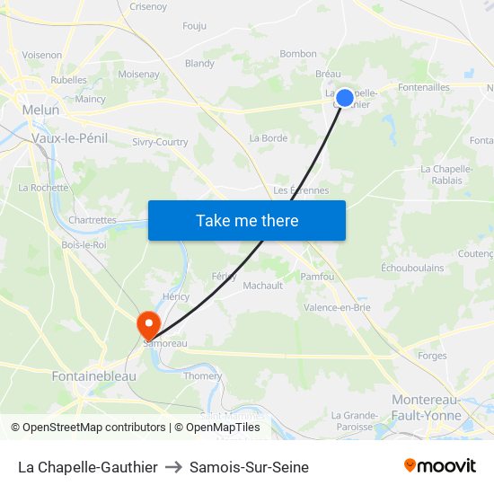 La Chapelle-Gauthier to Samois-Sur-Seine map