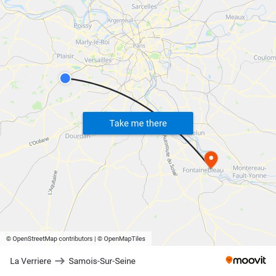 La Verriere to Samois-Sur-Seine map