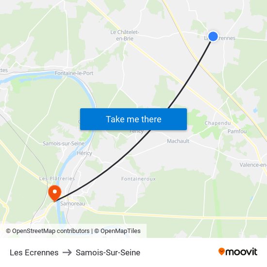 Les Ecrennes to Samois-Sur-Seine map