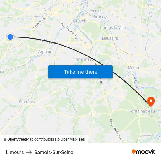 Limours to Samois-Sur-Seine map