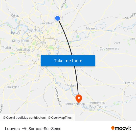 Louvres to Samois-Sur-Seine map