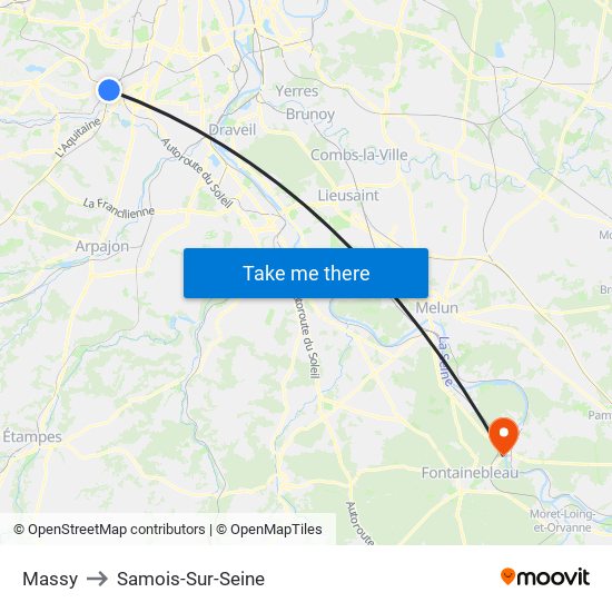 Massy to Samois-Sur-Seine map