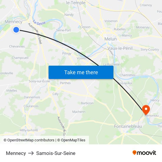 Mennecy to Samois-Sur-Seine map