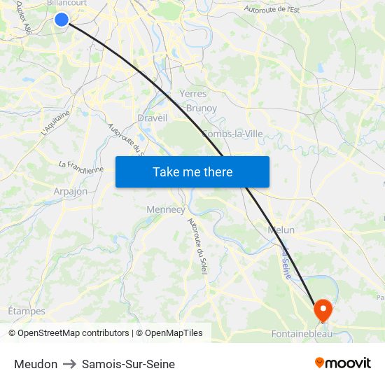 Meudon to Samois-Sur-Seine map