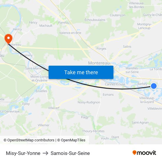 Misy-Sur-Yonne to Samois-Sur-Seine map