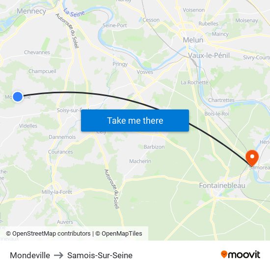 Mondeville to Samois-Sur-Seine map