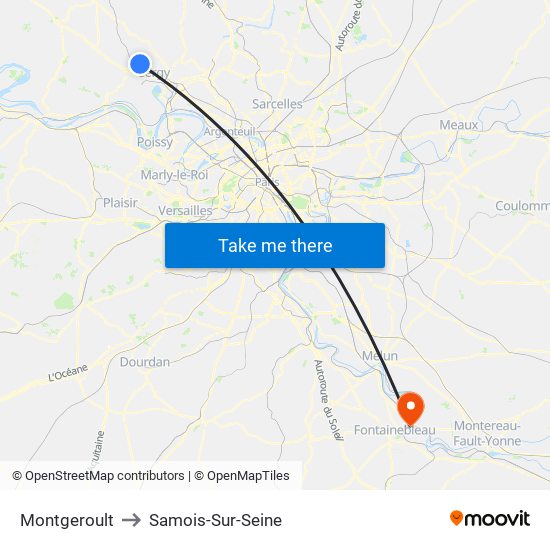 Montgeroult to Samois-Sur-Seine map