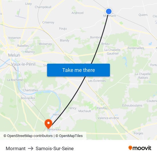Mormant to Samois-Sur-Seine map