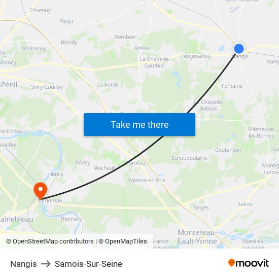 Nangis to Samois-Sur-Seine map