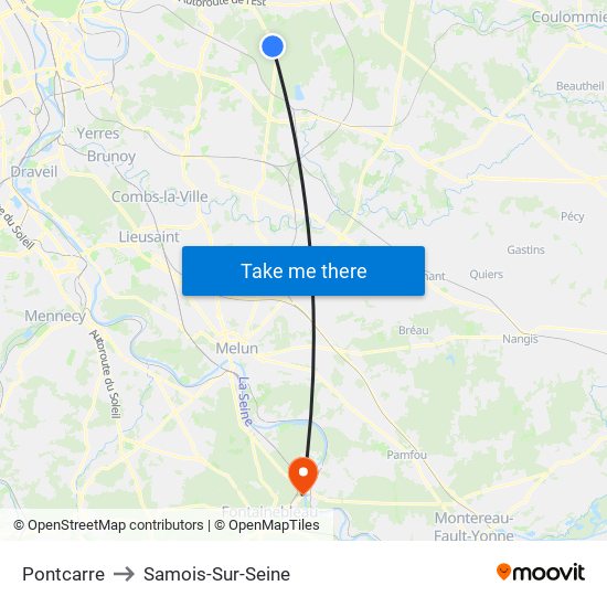 Pontcarre to Samois-Sur-Seine map