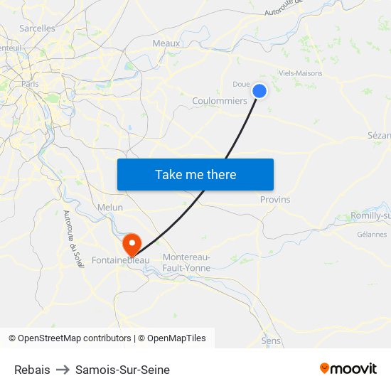 Rebais to Samois-Sur-Seine map
