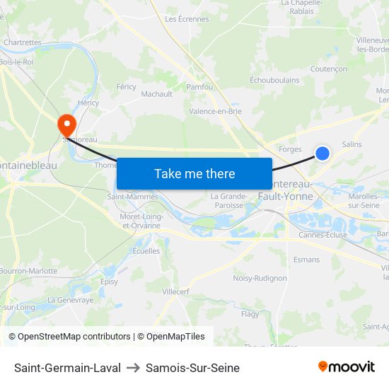 Saint-Germain-Laval to Samois-Sur-Seine map